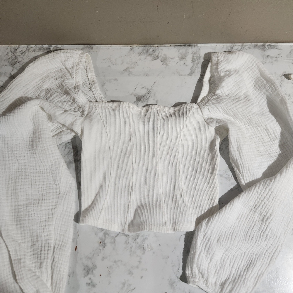 Lulus White Long Sleeve Crop Top Blouse Size M